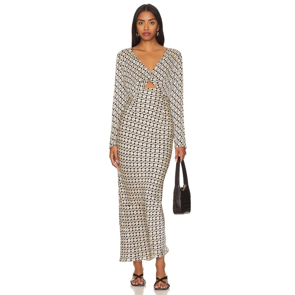 Minkpink Revolve Cece Twist Maxi Dress Geometric Cutout Long Sleeve Retro Mod S
